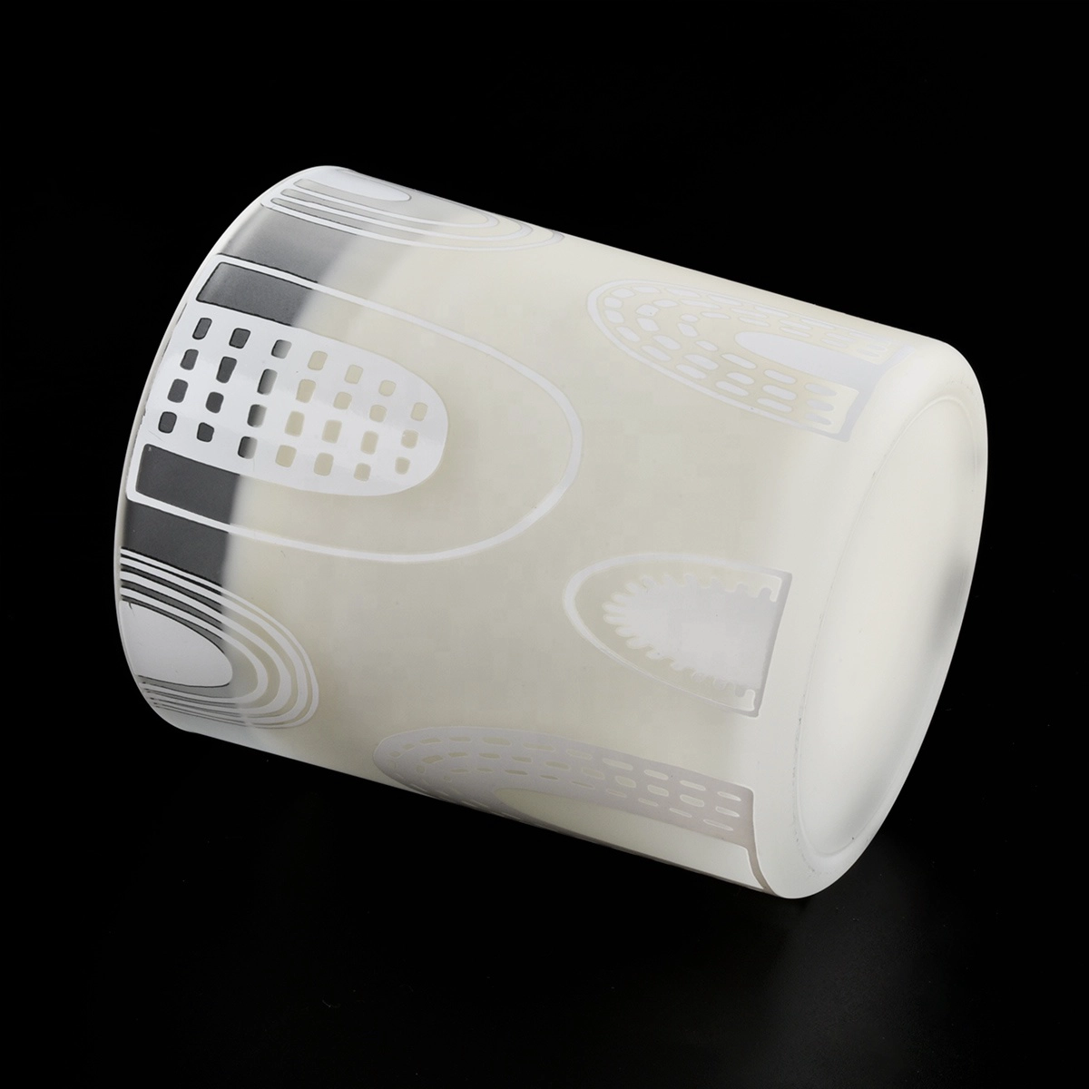 white frosted glass candle jar with silk screen printing