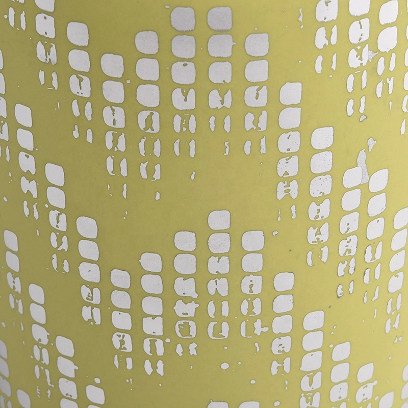 white ceramic candle jar matte with gold pattern