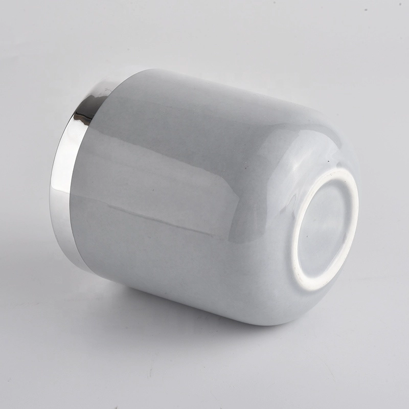 Round bottom ceramic candle jars with silver rim