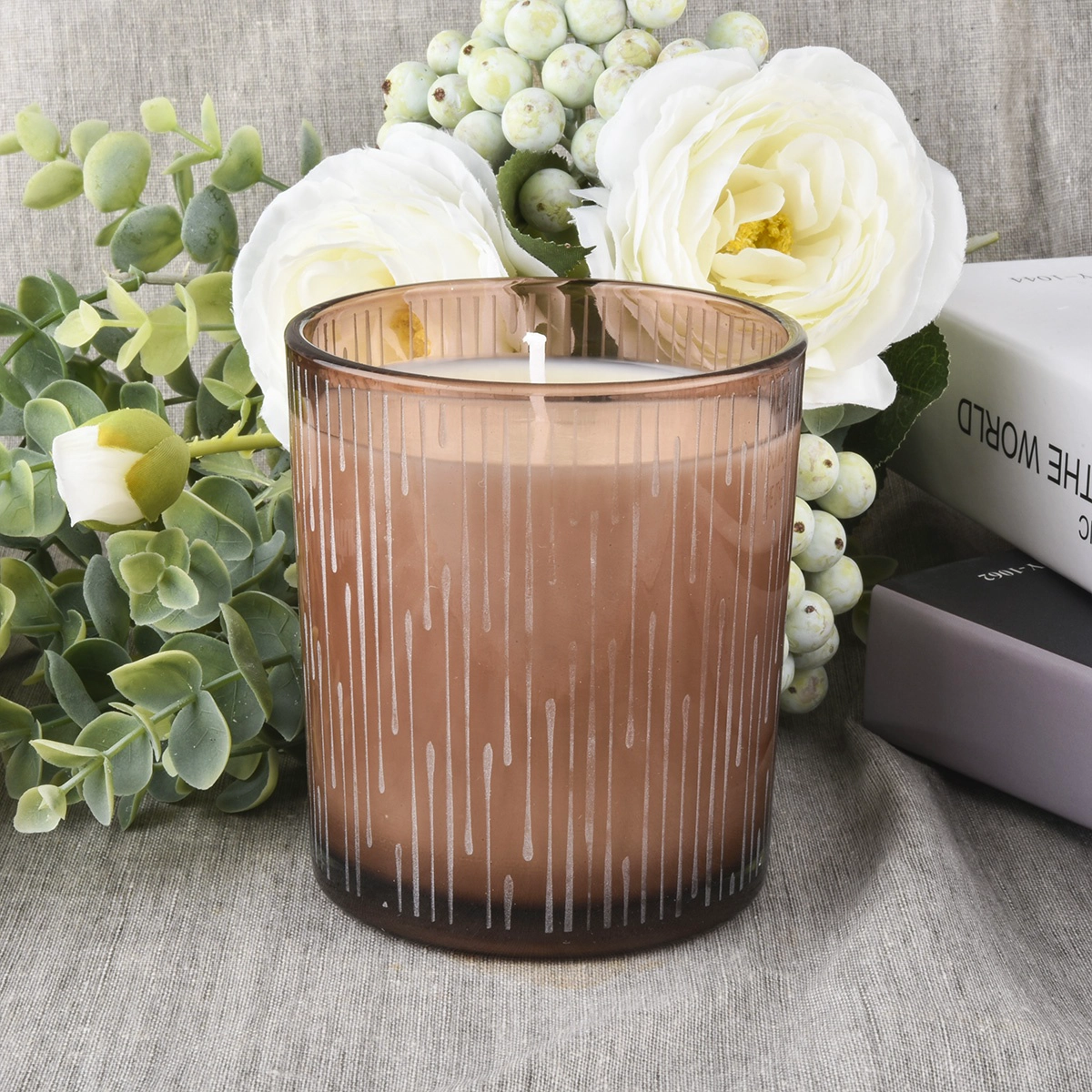 Wholesale glass candle jars with sand surface