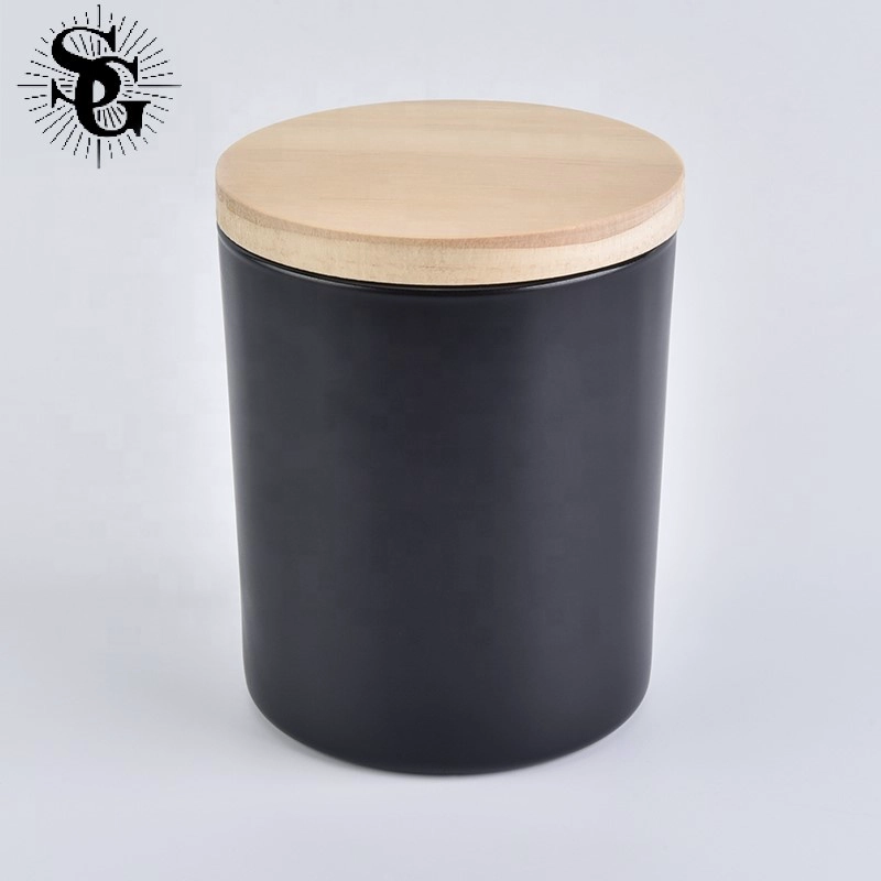 Sunny design black glass candle jar for making with wood lid