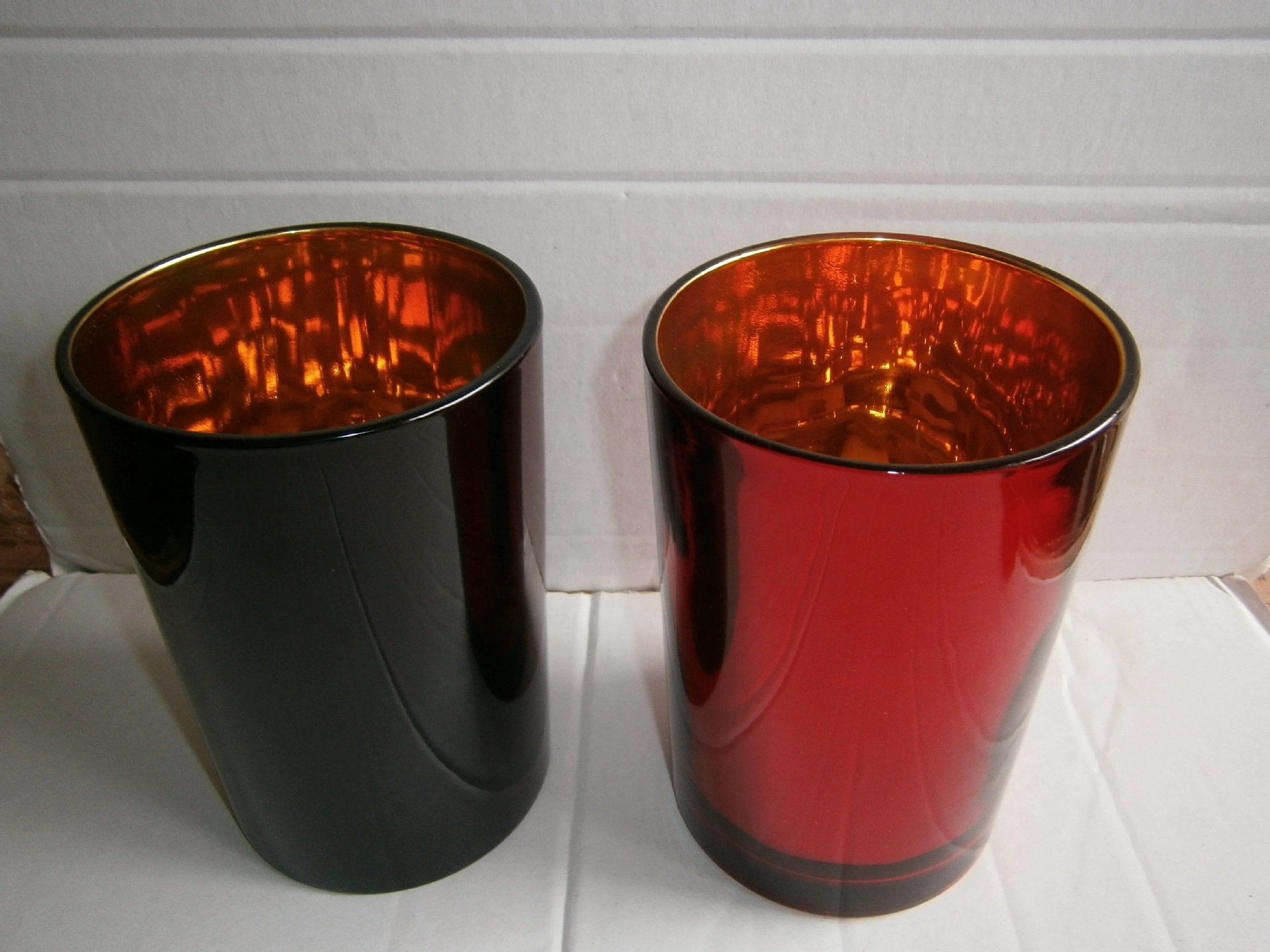 Large votive glass candle jar with electroplating color