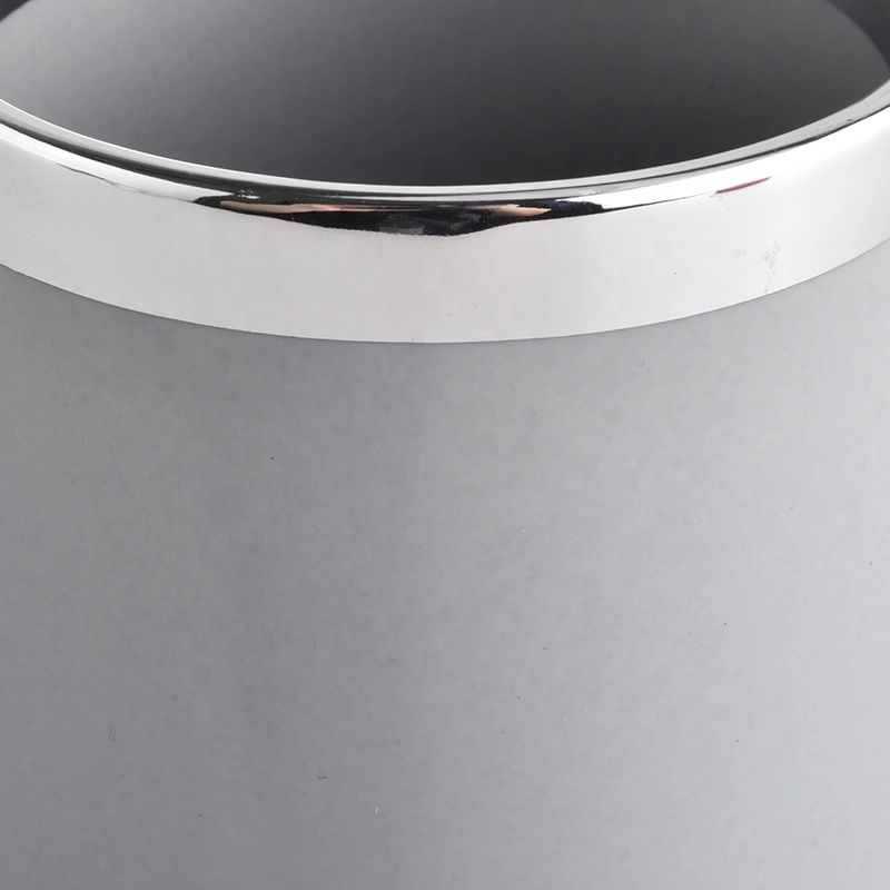 Round bottom ceramic candle jars with silver rim