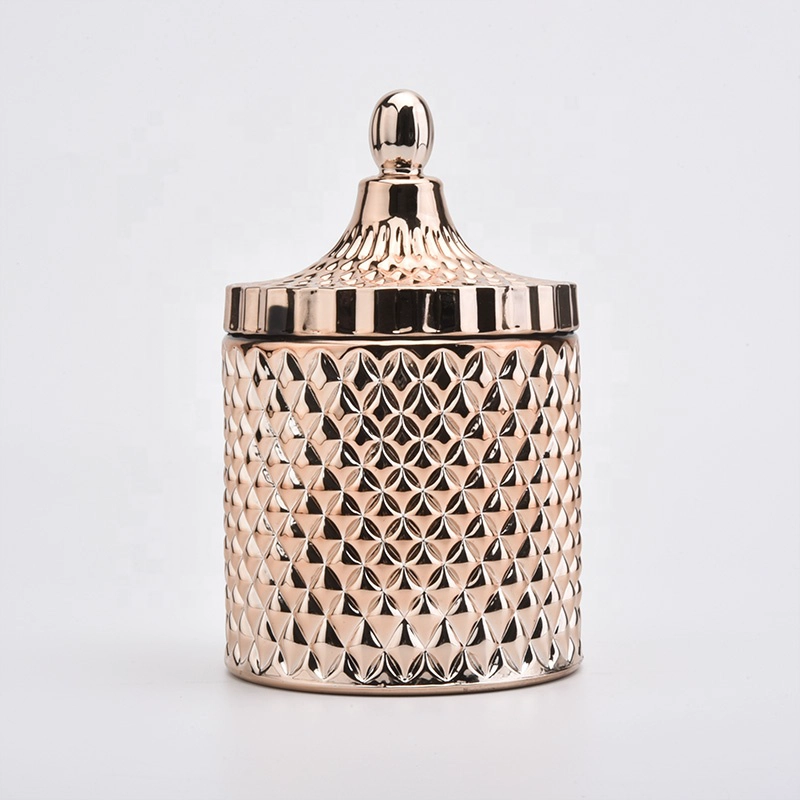 Geo-cut diamond glass candle holders with lids