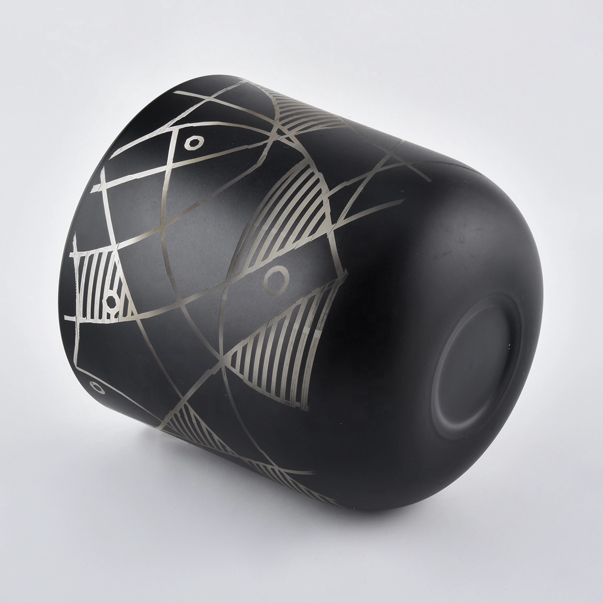 Matte black glass candle jars with laser engraving pattern