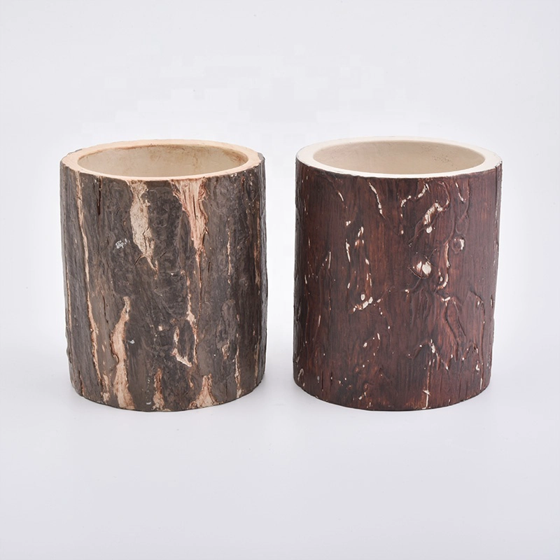 10oz brown wood pattern concrete candle holder for home decor