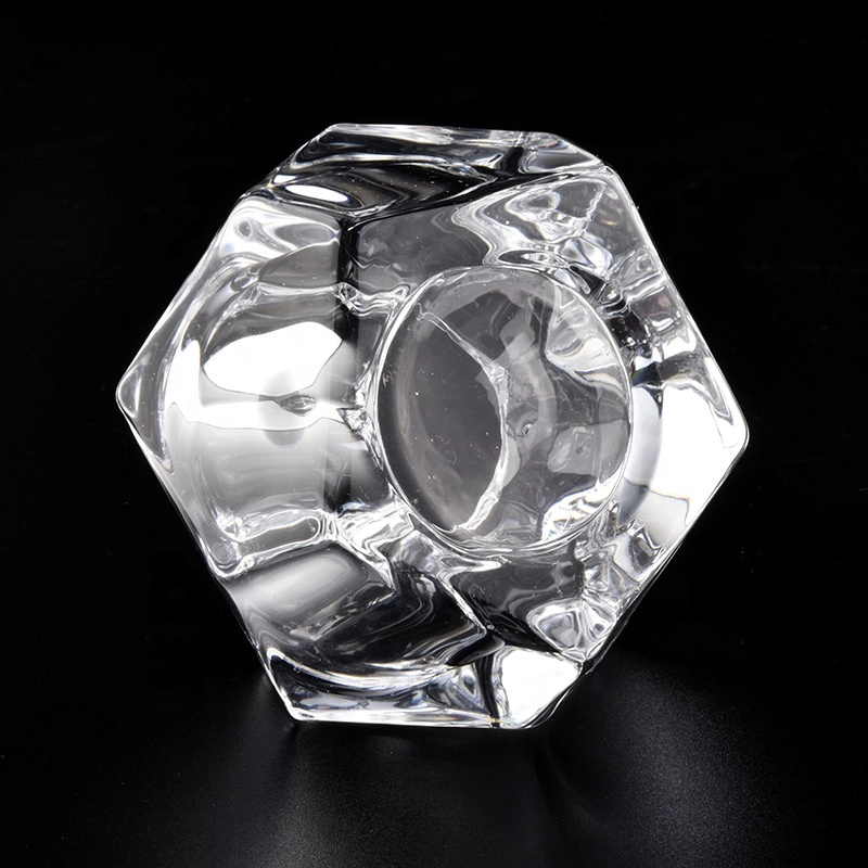 Suppliers glass Polygon clear candle holder 4 oz 8 oz 10 oz