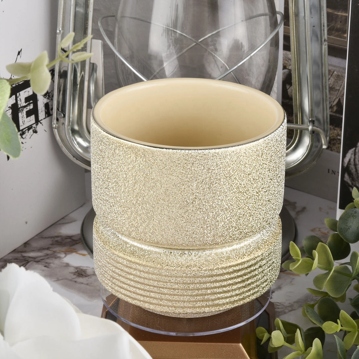 Wholesasles luxury new gold ceramic empty candle jars 10oz 8oz 12 oz