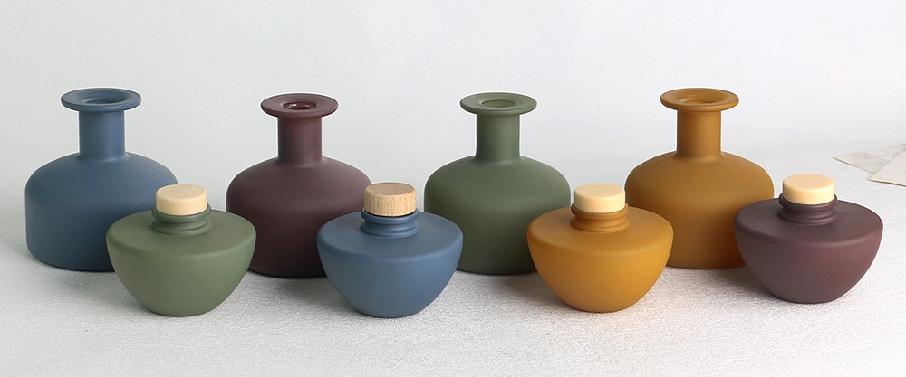 Frosted Opaque Sprayed Glass Diffuser Bottle Set with Wooden Caps banner