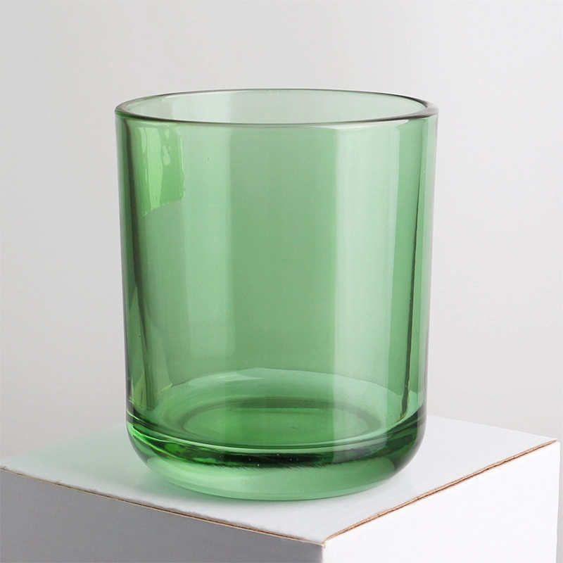 8 oz 315ml round bottom transparent green scented candle jar glassware with bamboo wooden lid