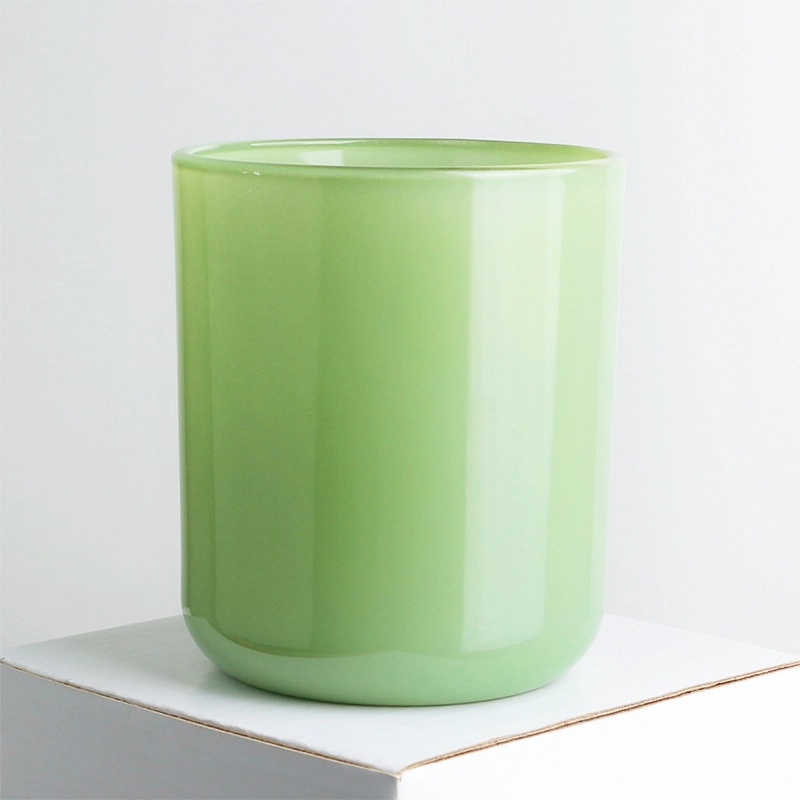 8oz 315ml rounded bottom opaque avocado green glossy glass candle jar