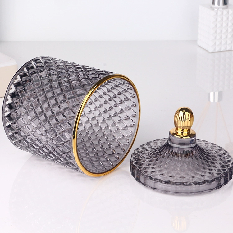 3oz 8oz 16oz colored transparent grey glass candle jar with electroplated gold tip lid