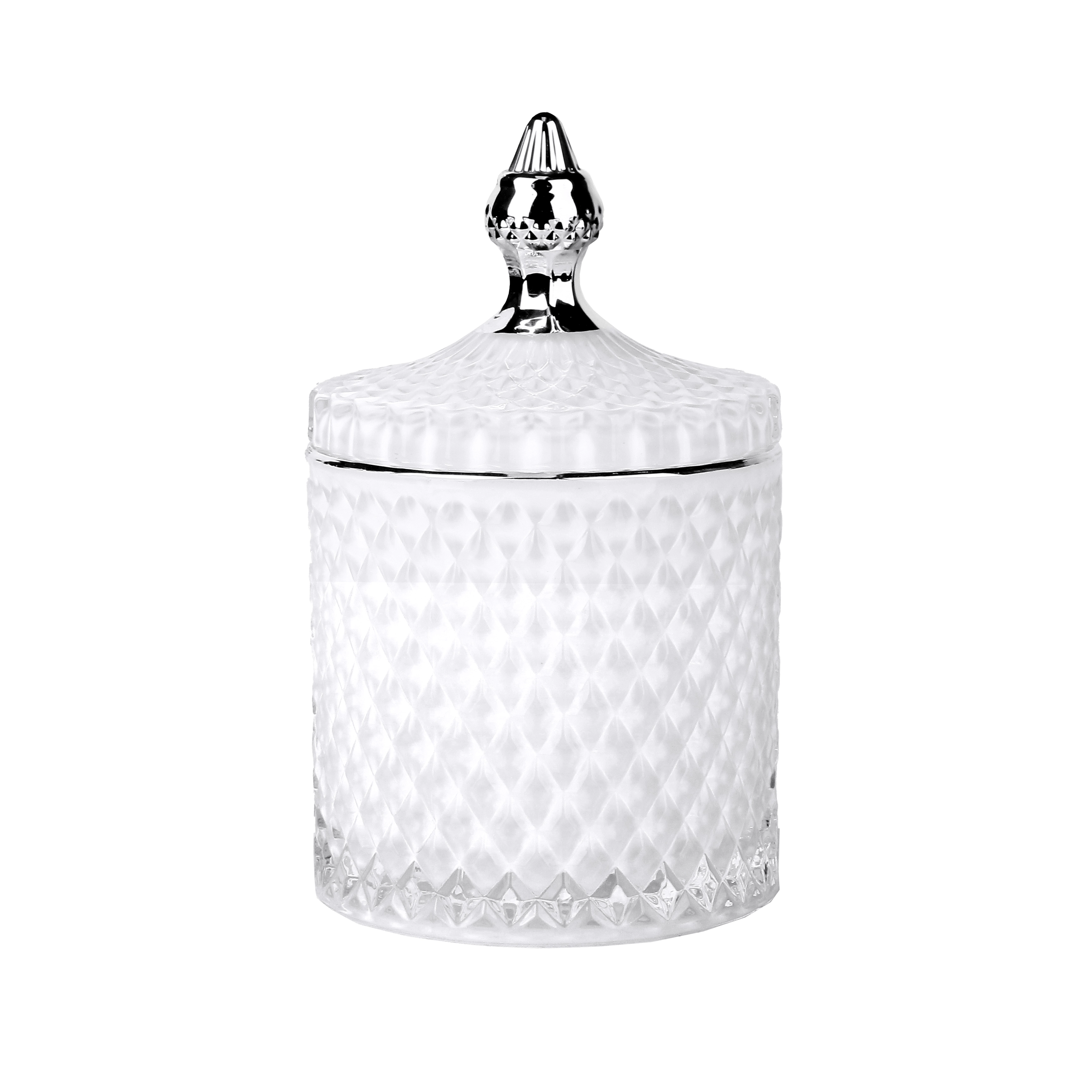 3oz 8oz 16oz white colored inside geo cut glass candle jar with silver tip lid
