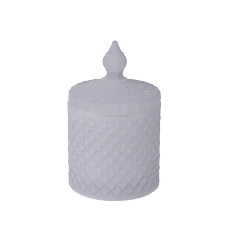 3oz 8oz 16oz ملون رمادي فاتح غير لامع متجمد جيو قطع جرة شمعة زجاجية مع غطاء