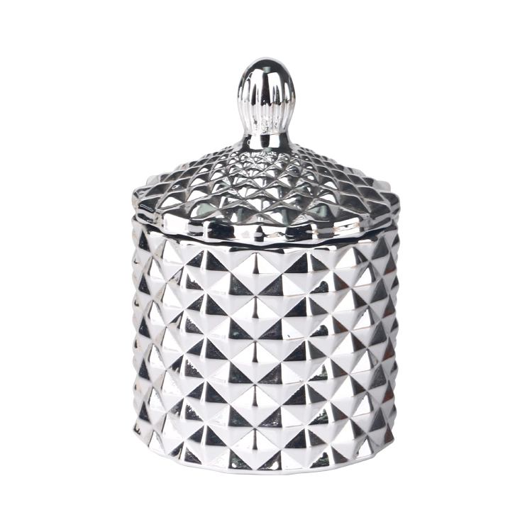 3oz 115ml electroplated silver geo cut small glass candle jar with lid