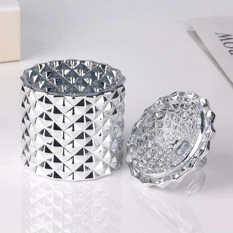 3oz 115ml electroplated silver geo cut small glass candle jar with lid