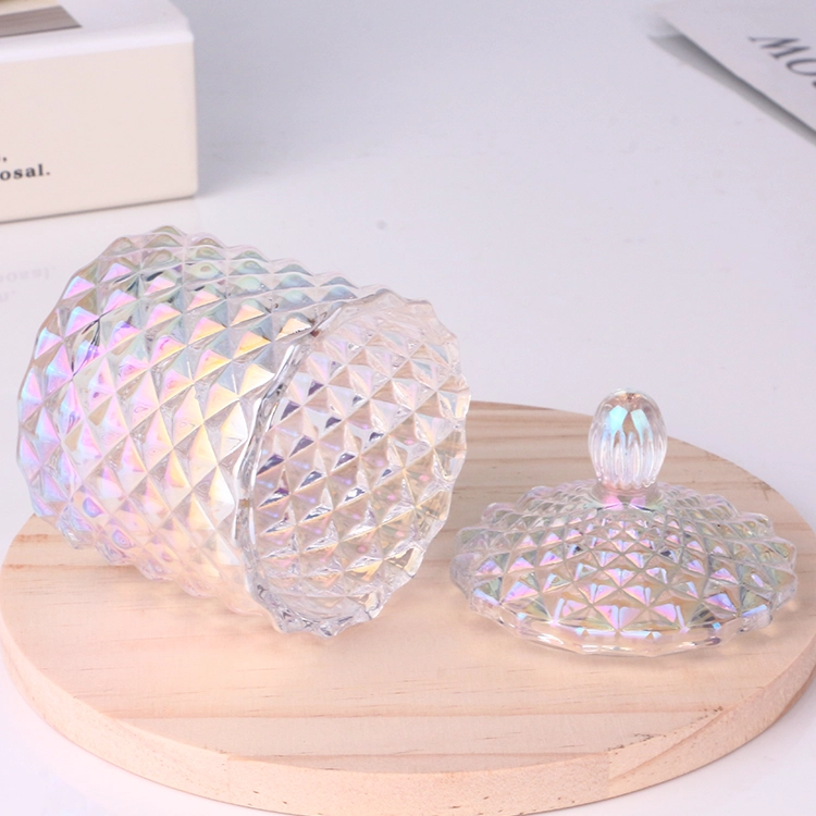 Mini pot de bougie en verre découpé irisé électrolytique de 3 oz 115 ml avec couvercle