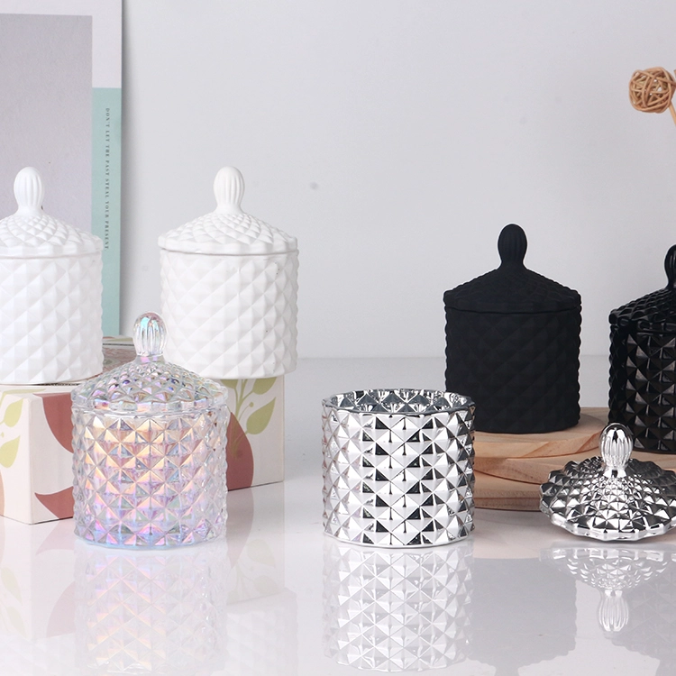 Pot de bougie en verre de petite taille noir à l'intérieur de 3 oz 115 ml avec couvercle à pointe argentée