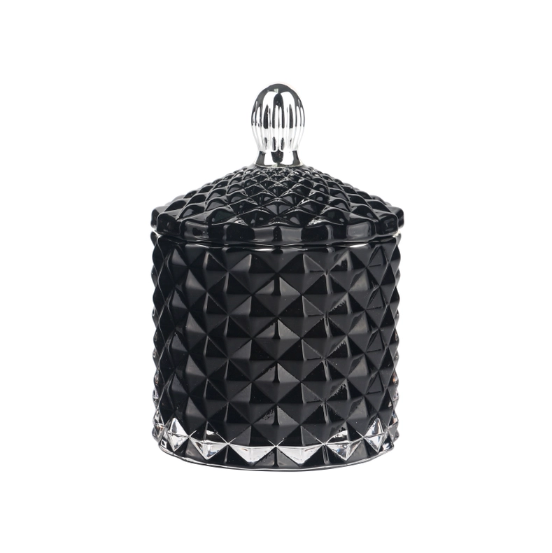 Pot de bougie en verre de petite taille noir à l'intérieur de 3 oz 115 ml avec couvercle à pointe argentée