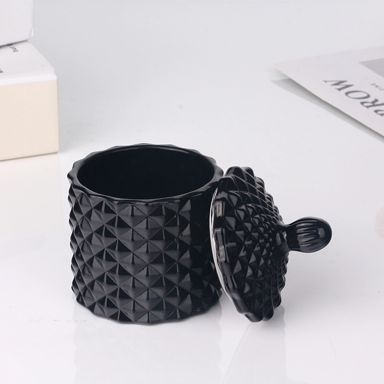 3oz 115ml colored opaque black glossy geo cut small size glass candle jar with lid