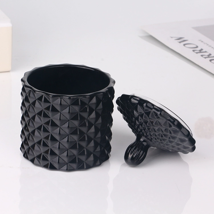 3oz 115ml colored opaque black glossy geo cut small size glass candle jar with lid