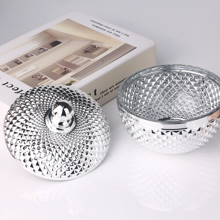 Pot de bougie en verre à facettes en verre à facettes avec miroir en argent galvanisé de 4 oz 10 oz avec couvercle