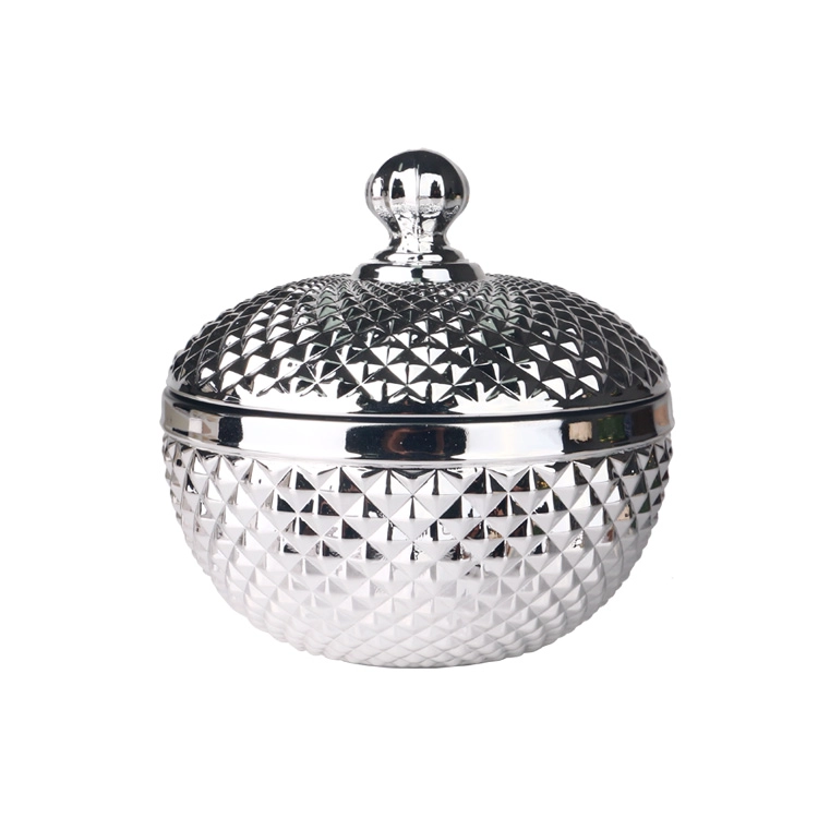 Pot de bougie en verre à facettes en verre à facettes avec miroir en argent galvanisé de 4 oz 10 oz avec couvercle