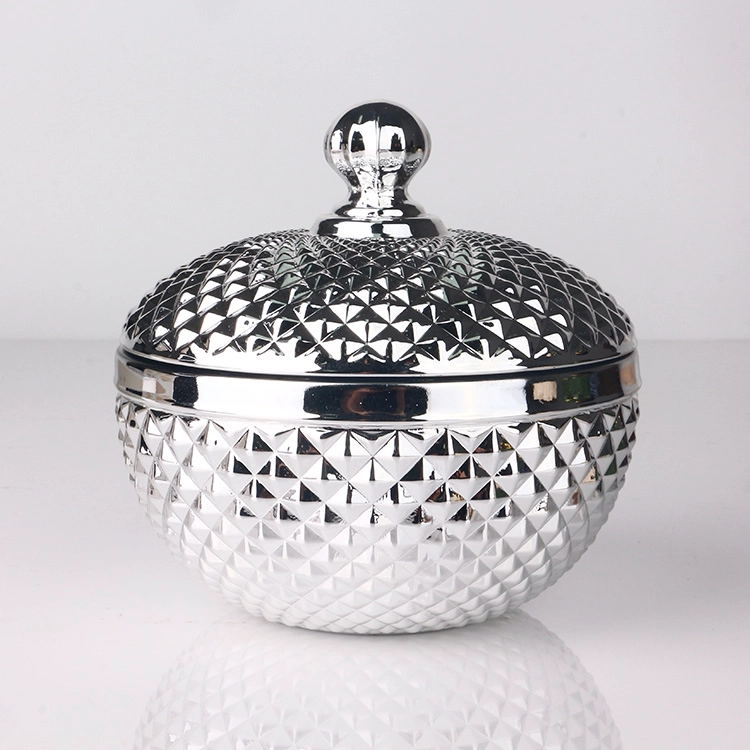 Pot de bougie en verre à facettes en verre à facettes avec miroir en argent galvanisé de 4 oz 10 oz avec couvercle