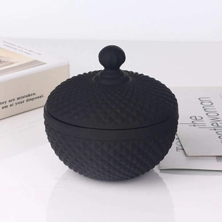 4oz 10oz colored opaque black matte geo cut diamond faceted glass candle jar with lid