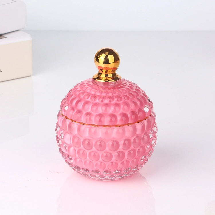 3oz 8oz colored opaque pink hobnail gold rim glass candle jar with gold tip lid