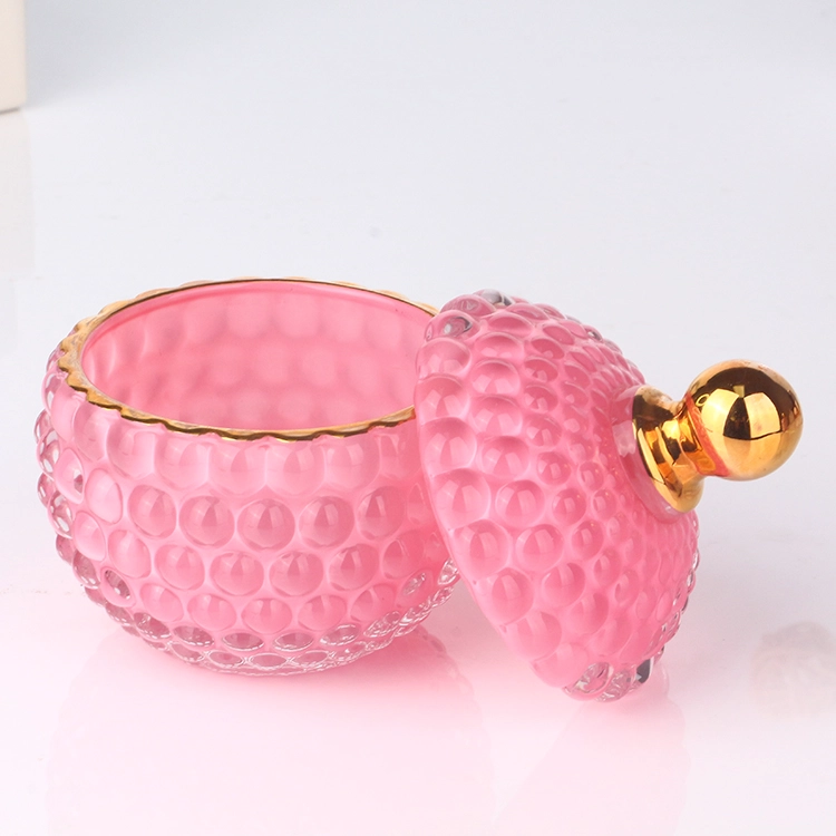 3oz 8oz colored opaque pink hobnail gold rim glass candle jar with gold tip lid