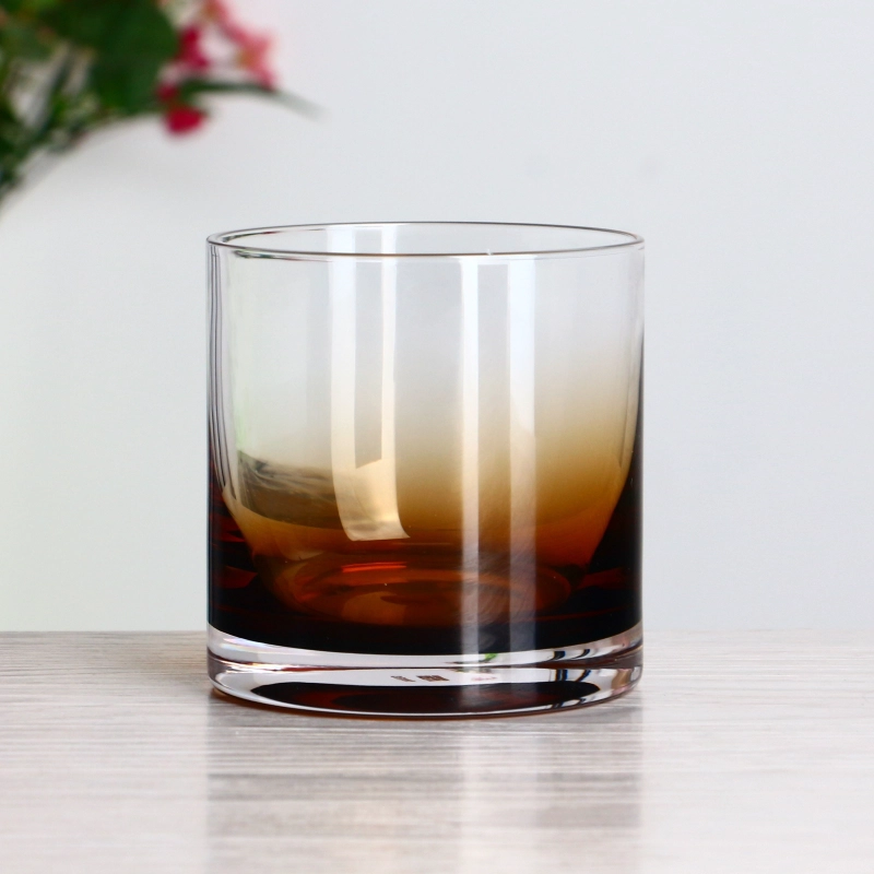Lead free crystal cylindrical 300ml 11oz colored gradient brown tumbler whisky glass cup