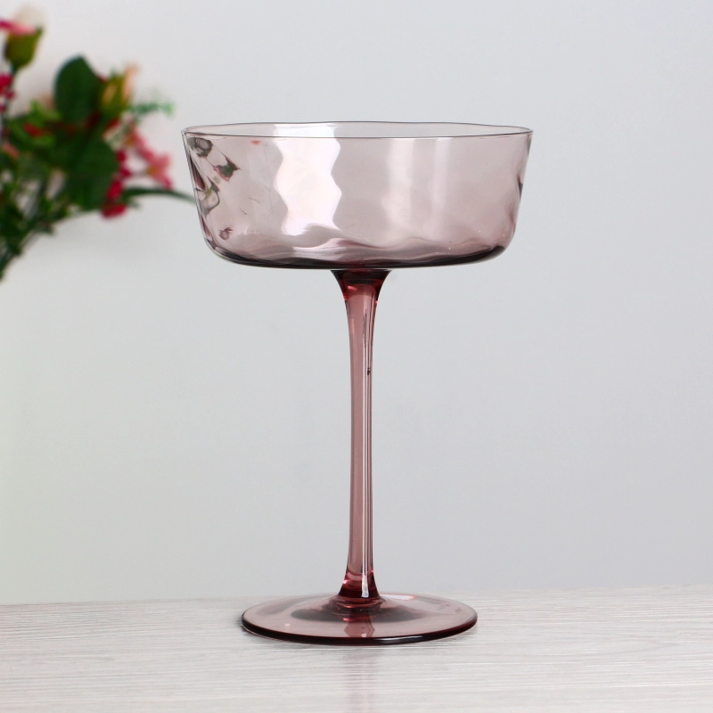 Crystal 300ml 10oz colored pink wavy coupe cocktail glass