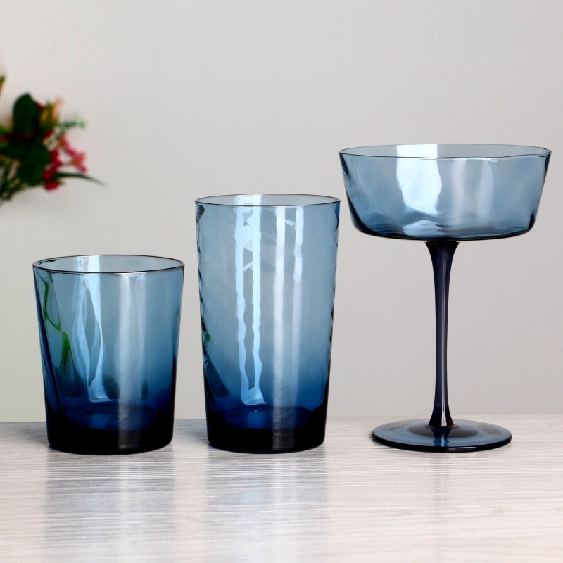16oz tinted transparent blue wave glass tumbler