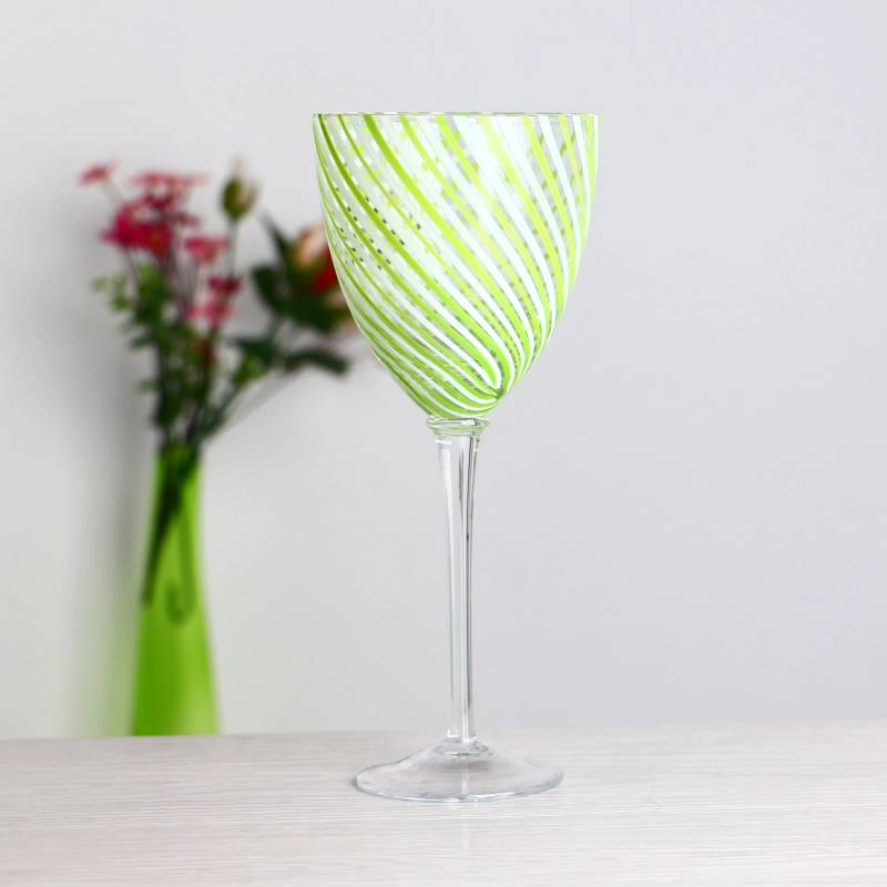 Crystal libre de plomb 350 ml 12 oz gobelets verts à rayures Verre de vin blanc
