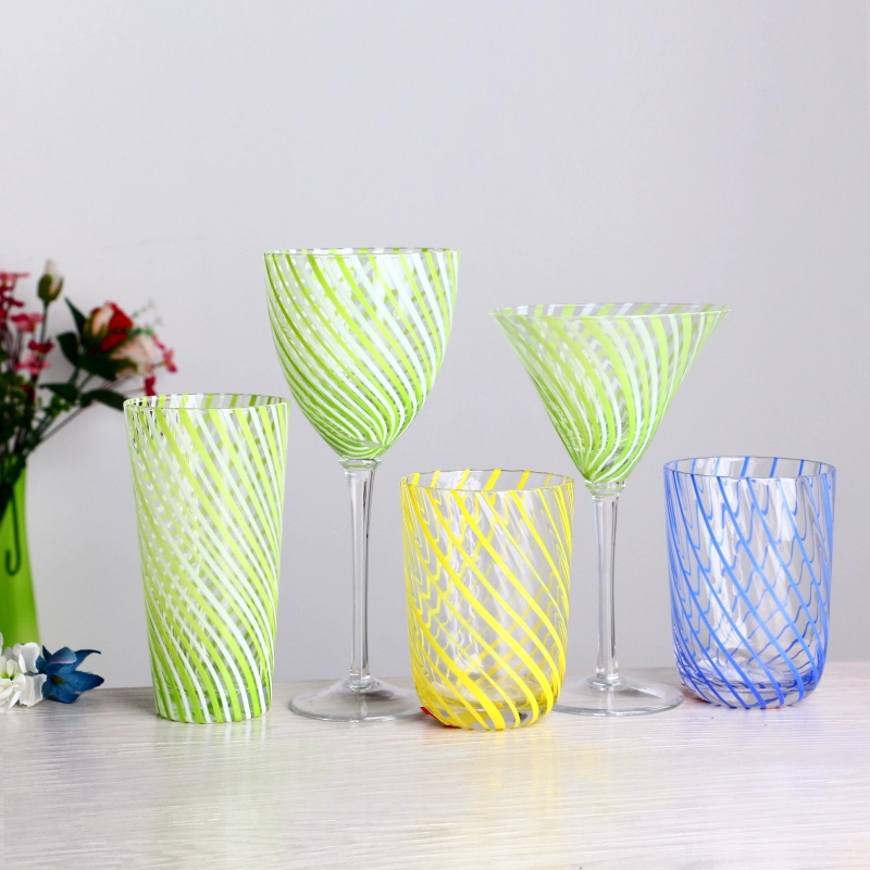 Crystal libre de plomb 350 ml 12 oz gobelets verts à rayures Verre de vin blanc