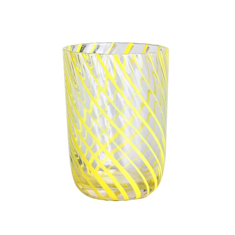 Cristal livre de chumbo 400 ml 14 oz de copo de vidro amarelo listrado