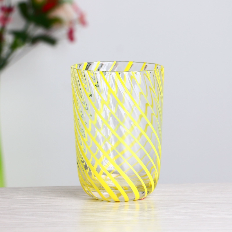 Cristal livre de chumbo 400 ml 14 oz de copo de vidro amarelo listrado