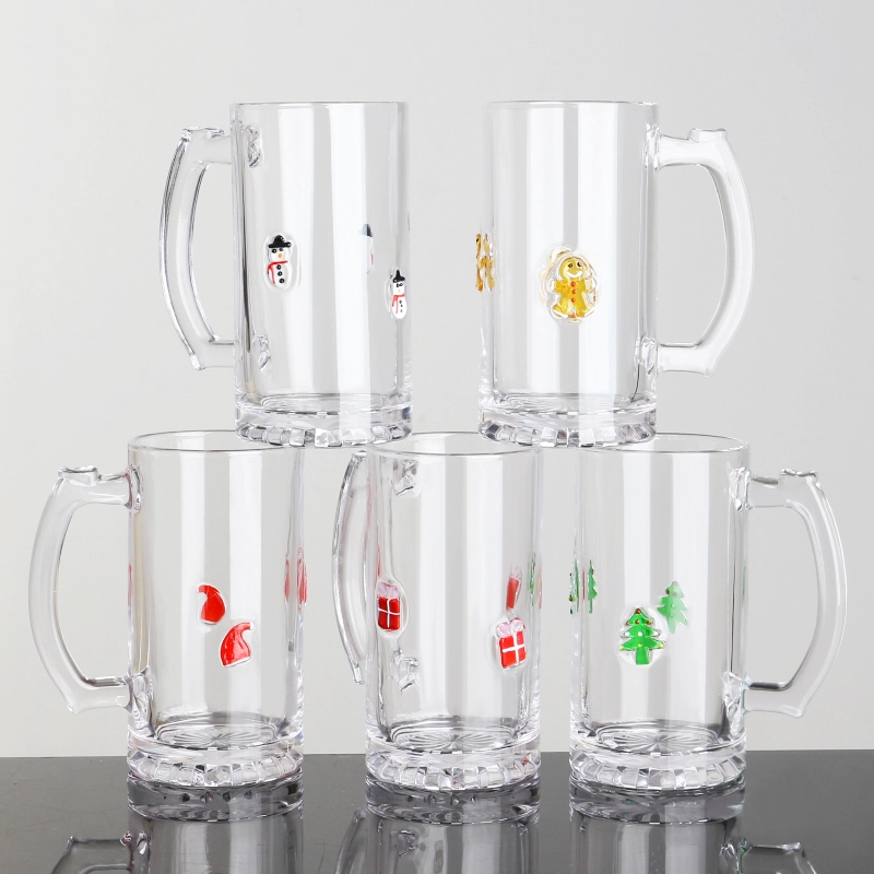 Handmade Embossed Festive 500ml 3D Apple inlay Glass beer stein with Customized Logo