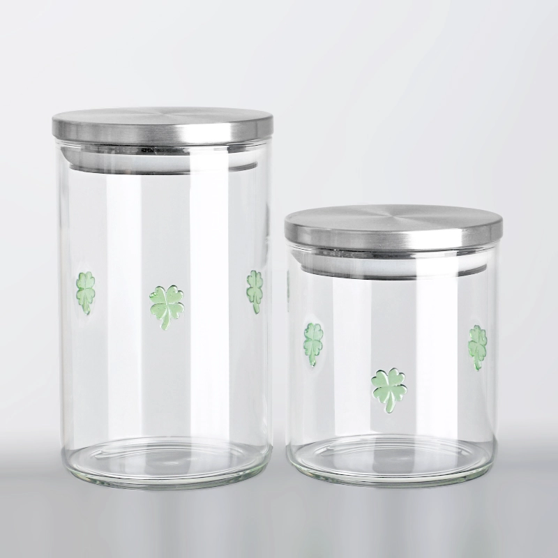 11oz 6oz Inlay Decor Kerstcadeau Hoog borosilicaatglas Voedselopslagpot Luchtdichte keukencontainer met bamboe deksel voor specerijen en thee
