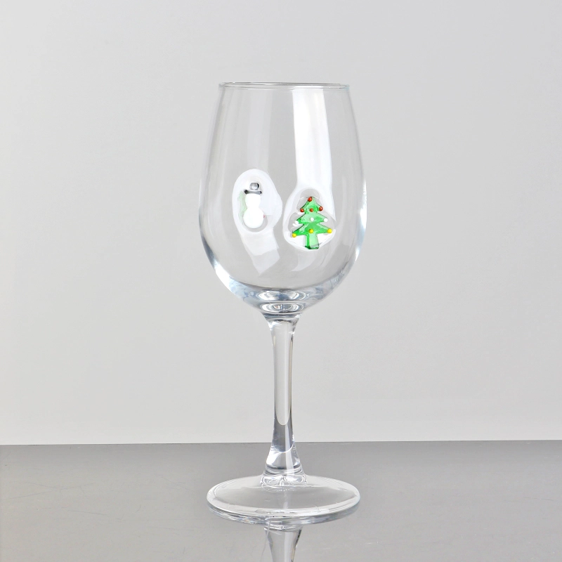 Handcraft Eco-friendly Pine Tree Snowman Inlay Decoration 350ml 12oz Wine Glasses