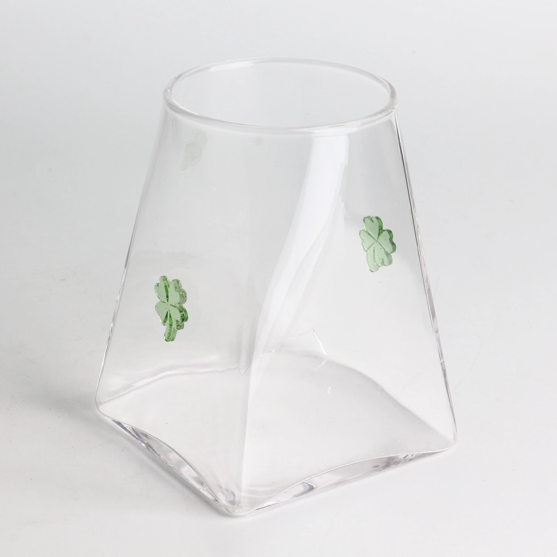 Artesanato 500ml 16oz Clover Inlay Decor Jarra de vidro com alto teor de borosilicato com tampa hermética de bambu Recipiente de cozinha seguro para alimentos para café e especiarias