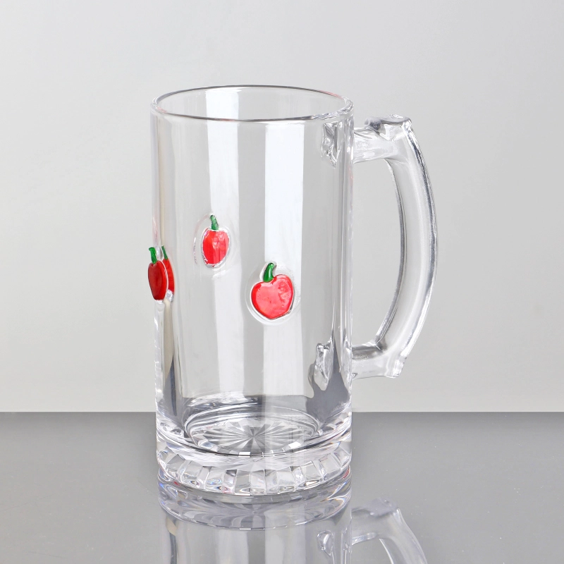 Handmade Embossed Festive 500ml 3D Apple inlay Glass beer stein with Customized Logo