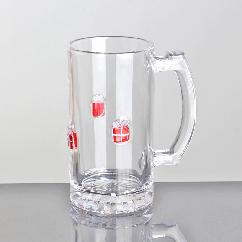 Unique Transparent for Bar 16oz with pack inlay design Glass beer tankard with Handle