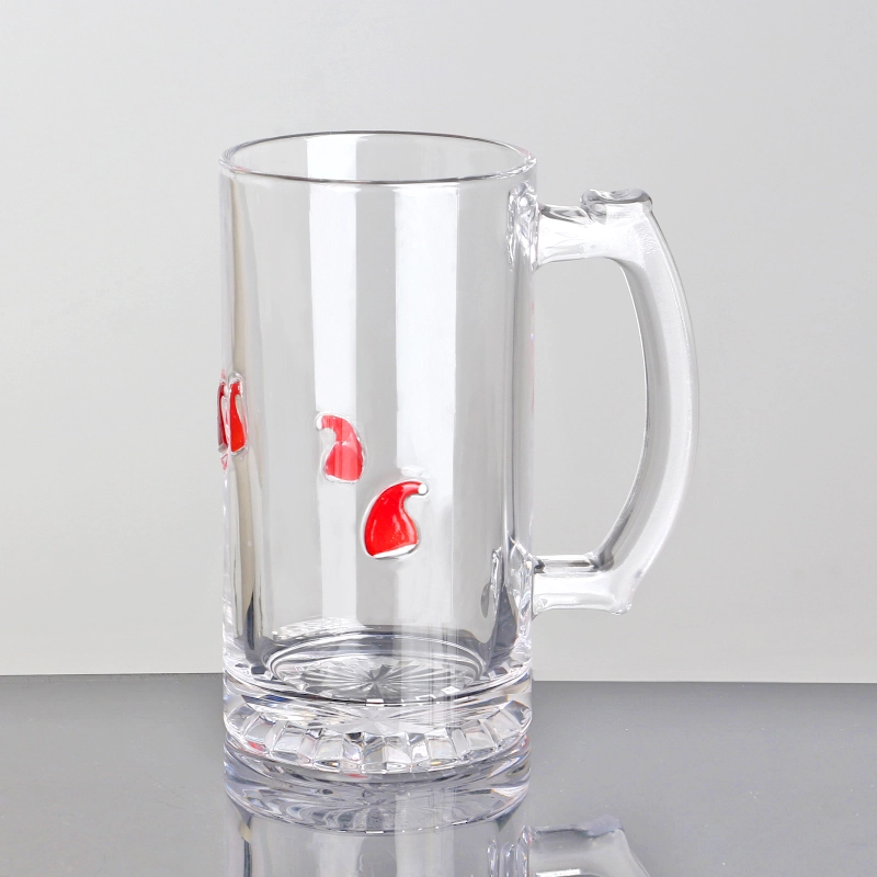 Creative Transparent with festive design 1 Pint with Christmas hat inlay design Glass beer stein with Customized Logo