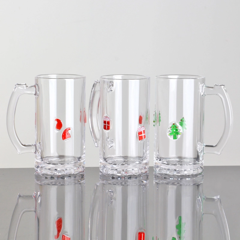 Creative Transparent with festive design 1 Pint with Christmas hat inlay design Glass beer stein with Customized Logo