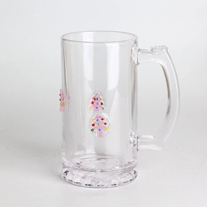 Classico fatto a mano per Bar 16oz 3D Christmas Tree Inlay Decoration Glass Beer Cup con logo personalizzato