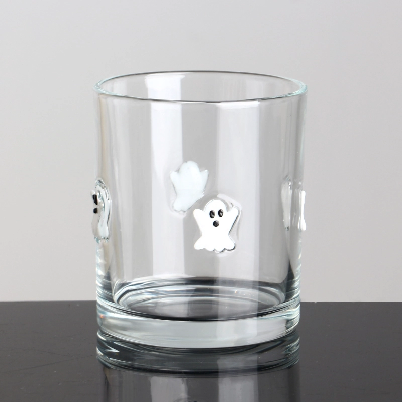 Custom Logo Clear Luxury 3d Inlay Halloween decoration Glass Candle Jars 10oz with Box for Candle Making