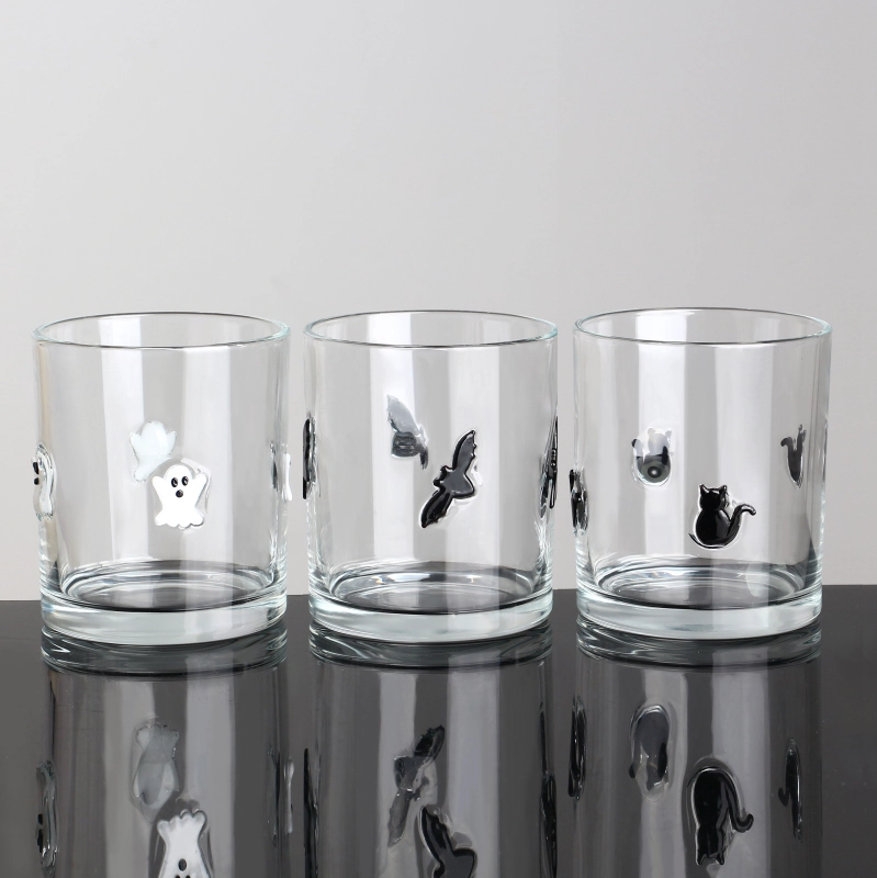 Custom Logo Clear Luxury 3d Inlay Halloween decoration Glass Candle Jars 10oz with Box for Candle Making