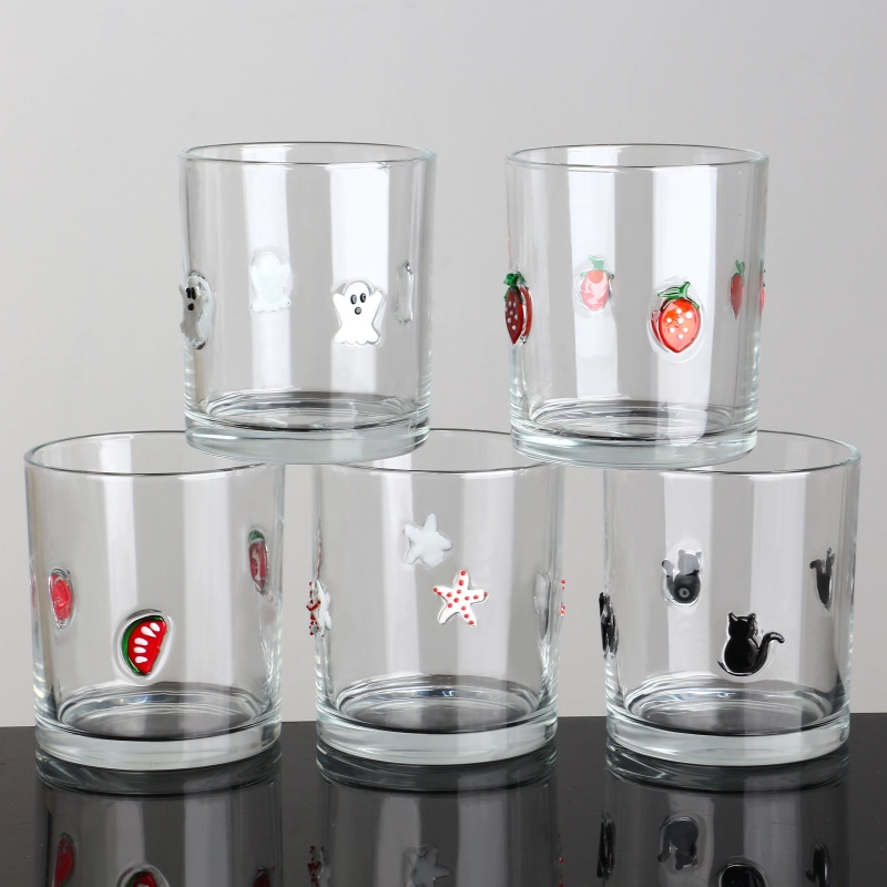Custom Logo Clear Luxury 3d Inlay Halloween decoration Glass Candle Jars 10oz with Box for Candle Making